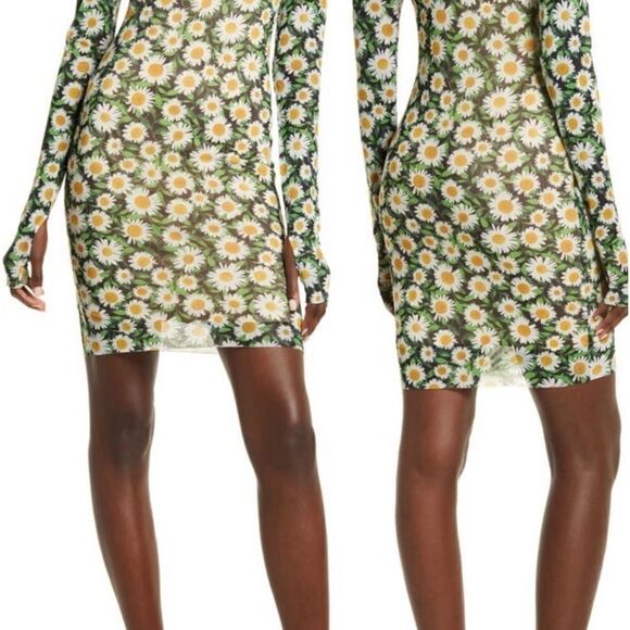 AFRM Women's Afrm Mari Print Long Sleeve Turtleneck Mesh Body-Con Dress Size S - Picture 2 of 4